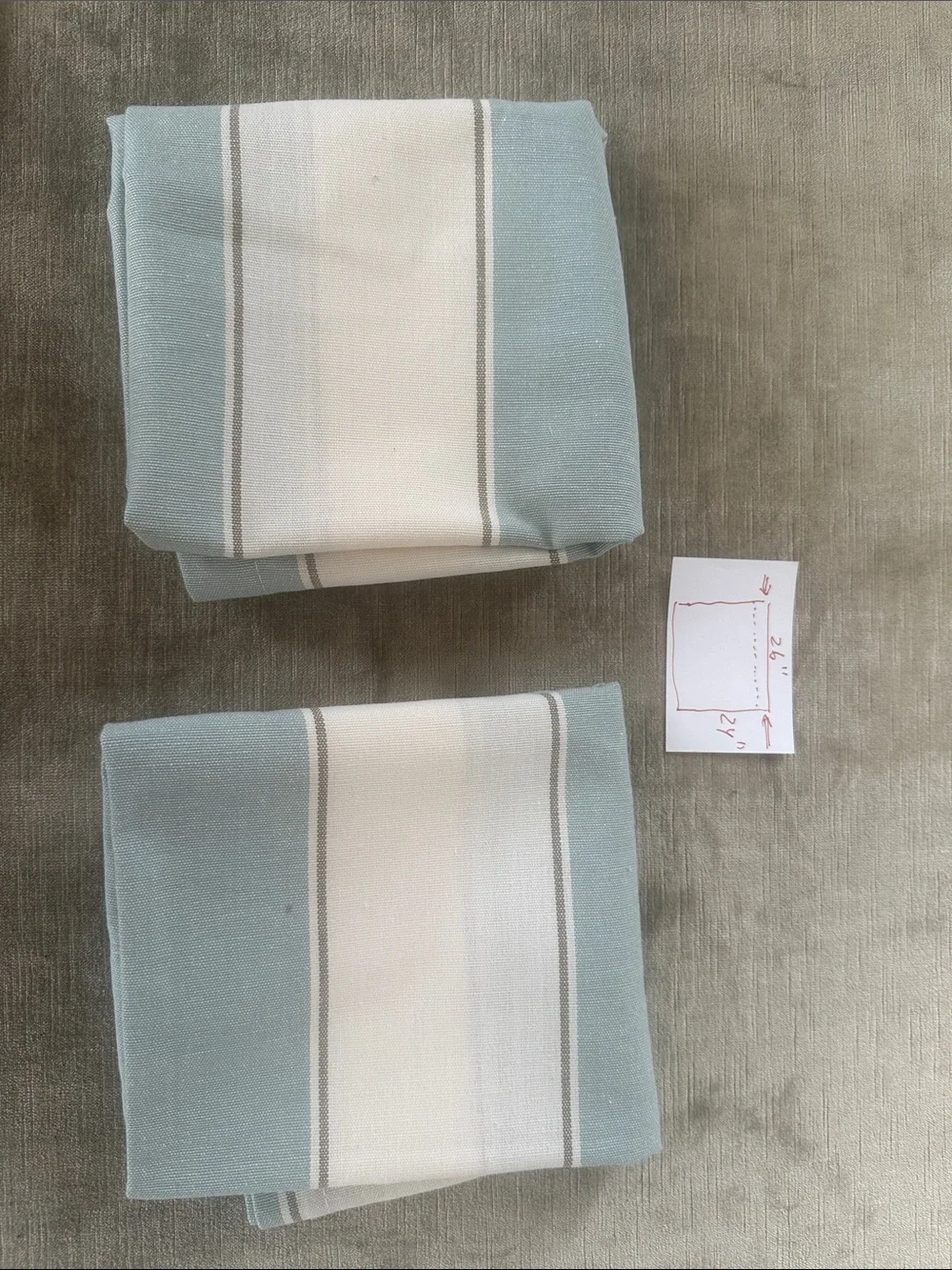 Pair Square Curtains Cotton blend Stripe Classy tone Cream Sage Green rod tunnel